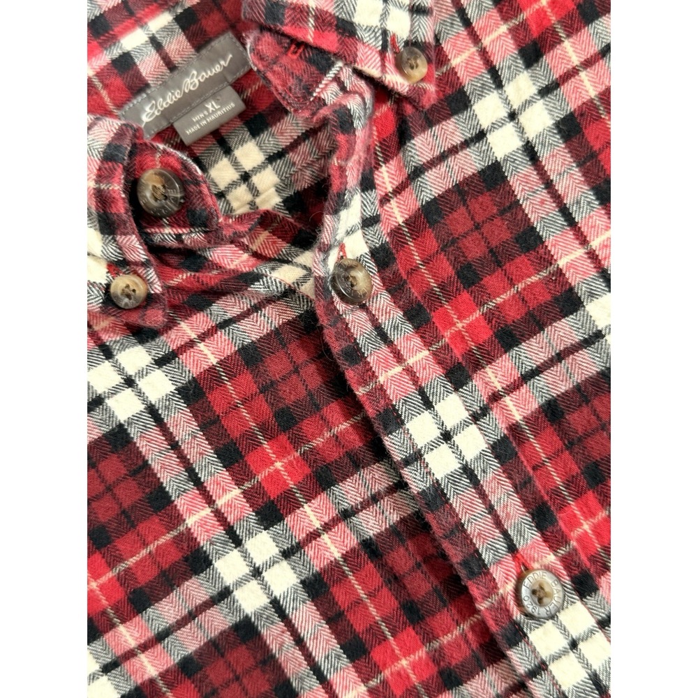 Eddie Bauer Mens‎ Red Plaid Flannel Button-Up Shirt Relaxed Fit XL 100% Cotton